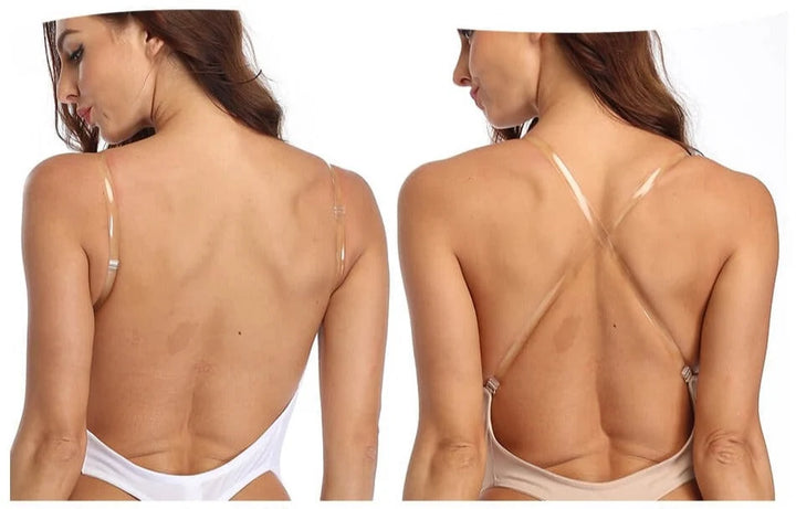 Black backless bodysuit with open back design and snap-button closure at gusset shown flat