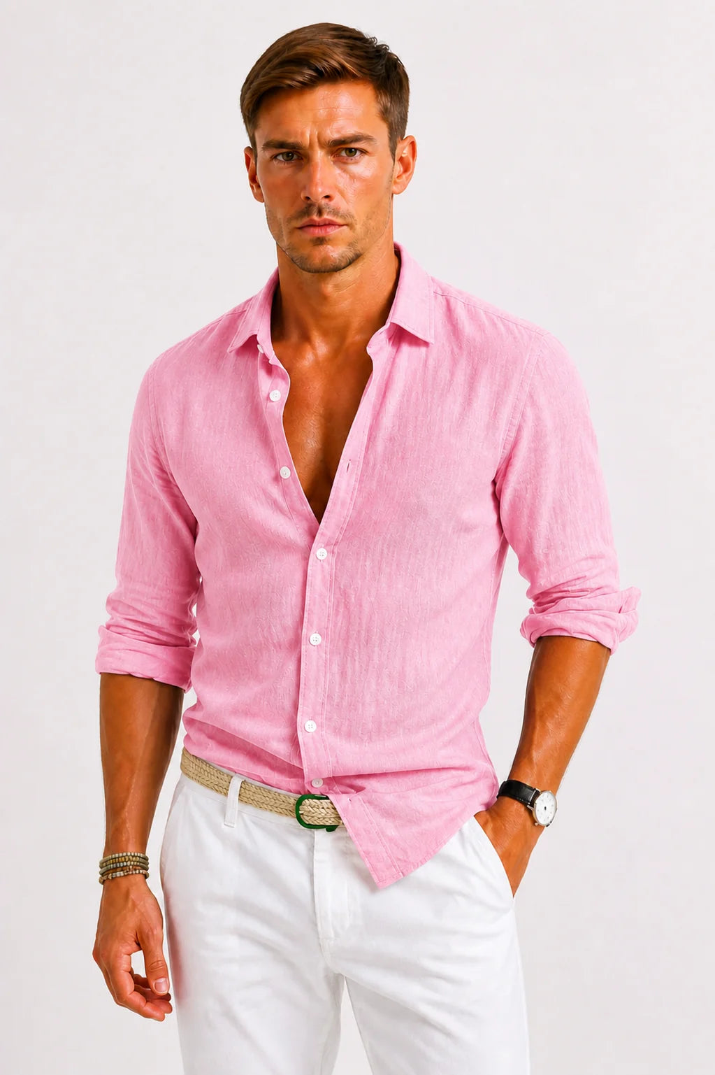 Men's linen shirt in grey featuring soft-to-the-touch finish and relaxed cut