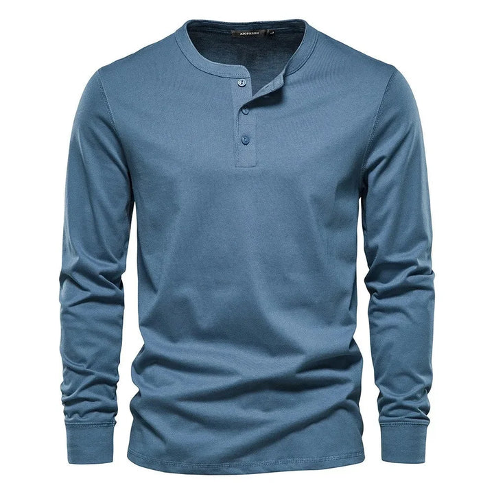 Men's henley top in grey demonstrating versatile casual styling and comfortable fit
