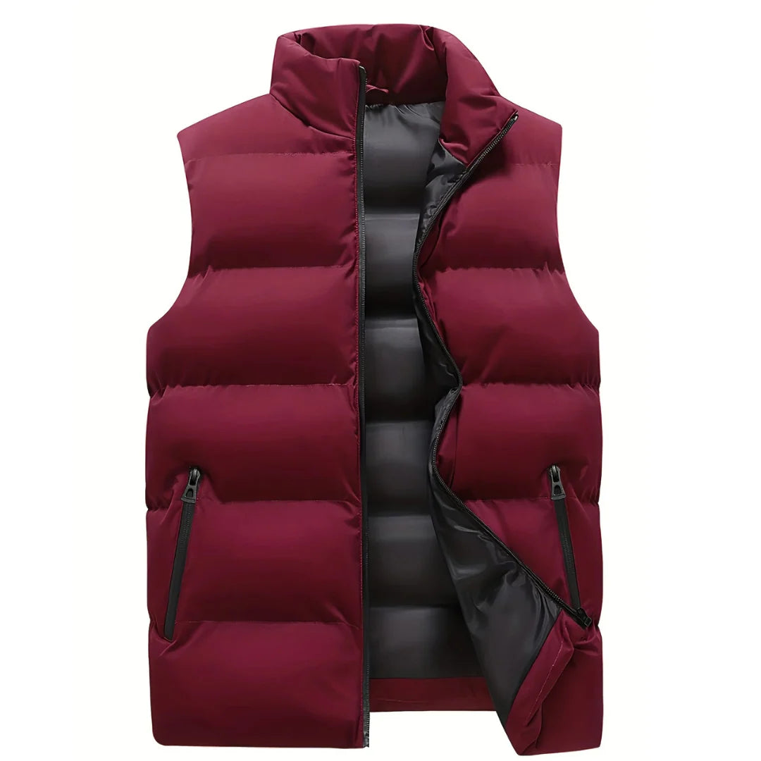 Men's black bodywarmer gilet with zip hand pockets and stand collar detail