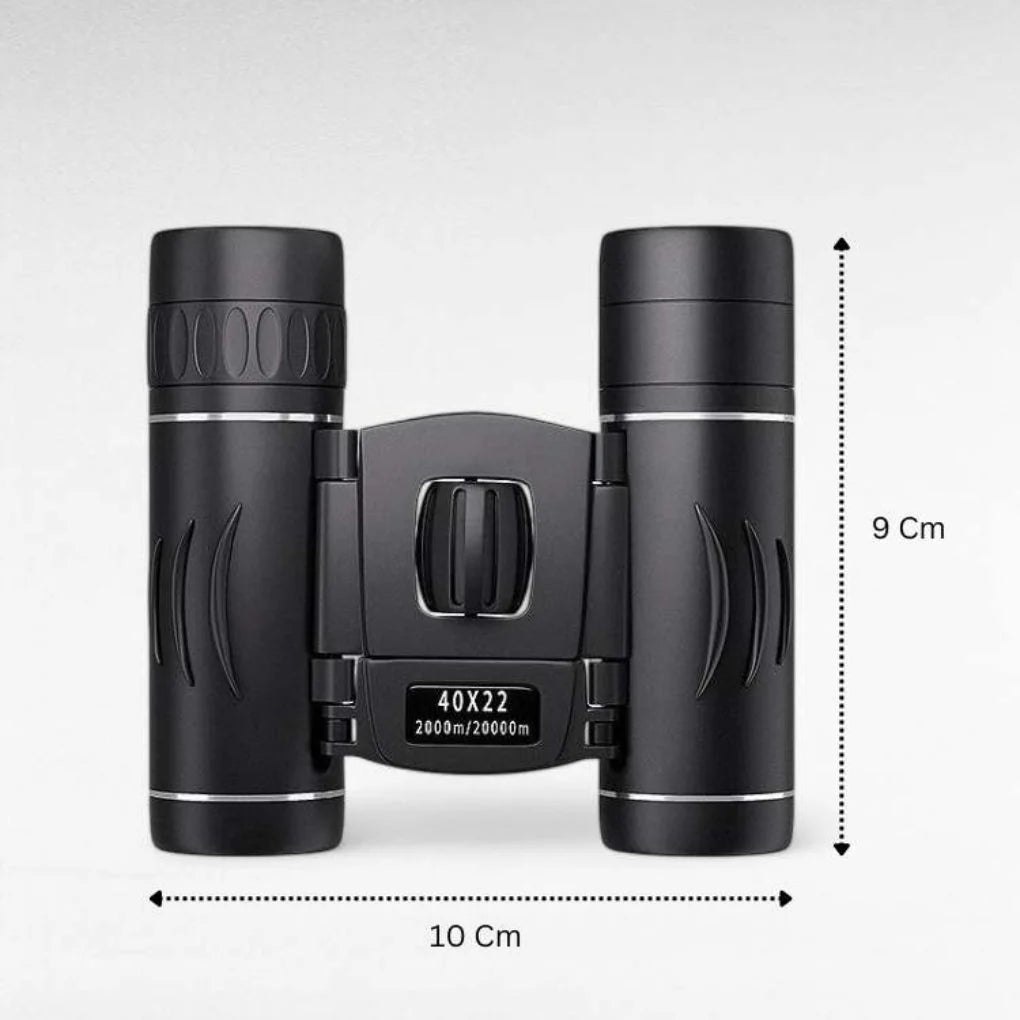 Fold-down binoculars with neck strap and carrying case for hiking and outdoor adventures
