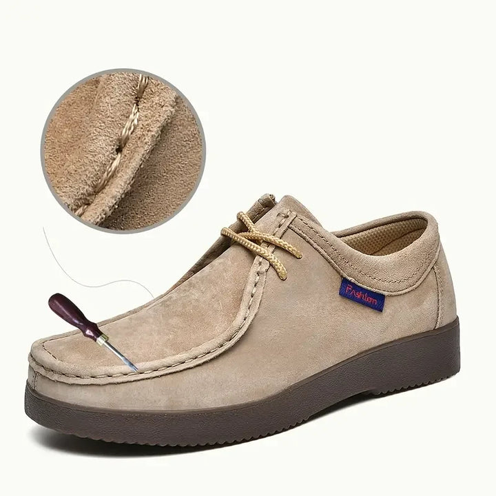 Men's moccasin slip-on shoes styled with casual trousers for everyday wear