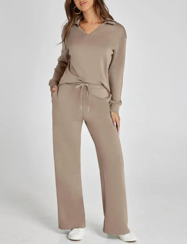 Close-up of drawstring waist detail on women's lounge trousers with adjustable tie closure