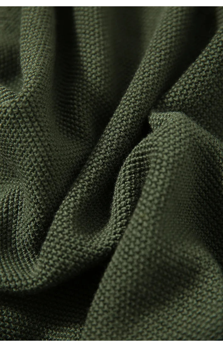 Close-up of knit texture and zip hardware on women's cardigan