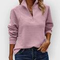 Women's half-zip ribbed jumper in lilac with textured knit and quarter-zip collar detail