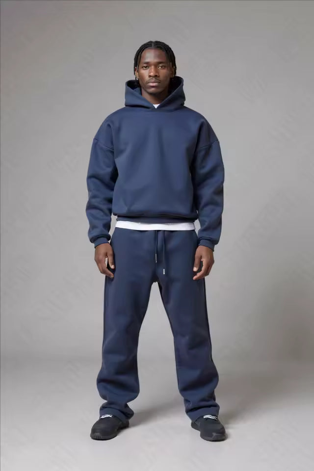 Navy tracksuit set with fleece-lined hoodie and tapered joggers for men