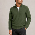 Men's ribbed quarter-zip jumper in olive green with stand collar and textured knit construction