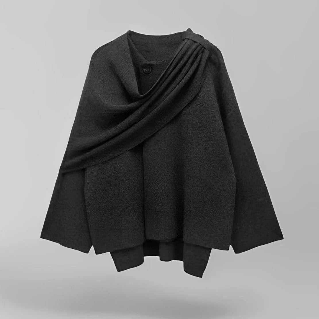 Draped oversized coat with wide sleeves and structured finish for layering