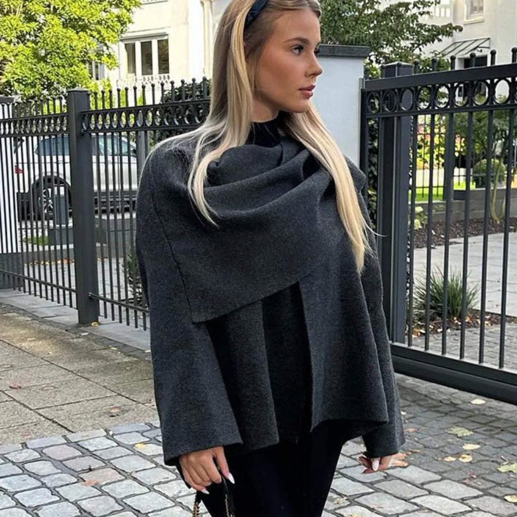 Women's oversized outerwear with draped neckline and unlined construction