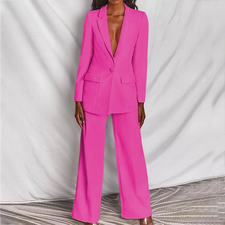 Fitted blazer from women's suit set with deep V-neckline and structured fit
