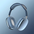 Men's wireless Bluetooth headphones in blue with cushioned over-ear design and adjustable headband for extended listening