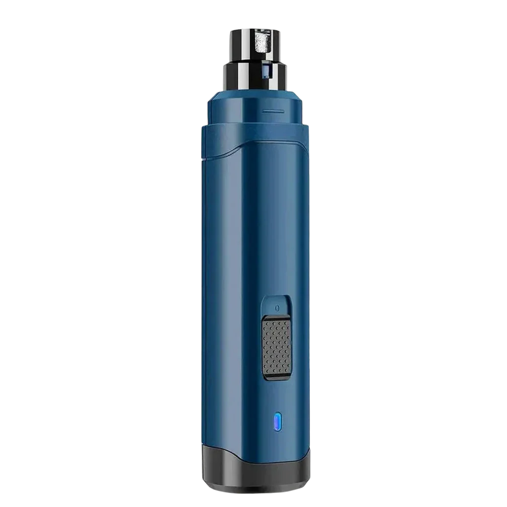 Pet nail grinder with diamond bit in blue finish and chrome top with LED indicator