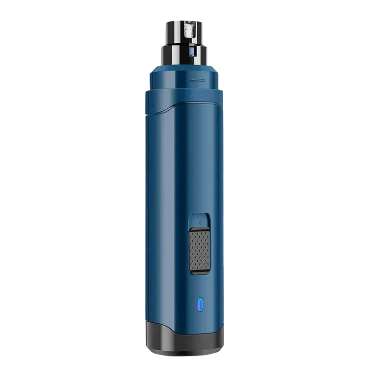 Pet nail grinder with diamond bit in blue finish and chrome top with LED indicator