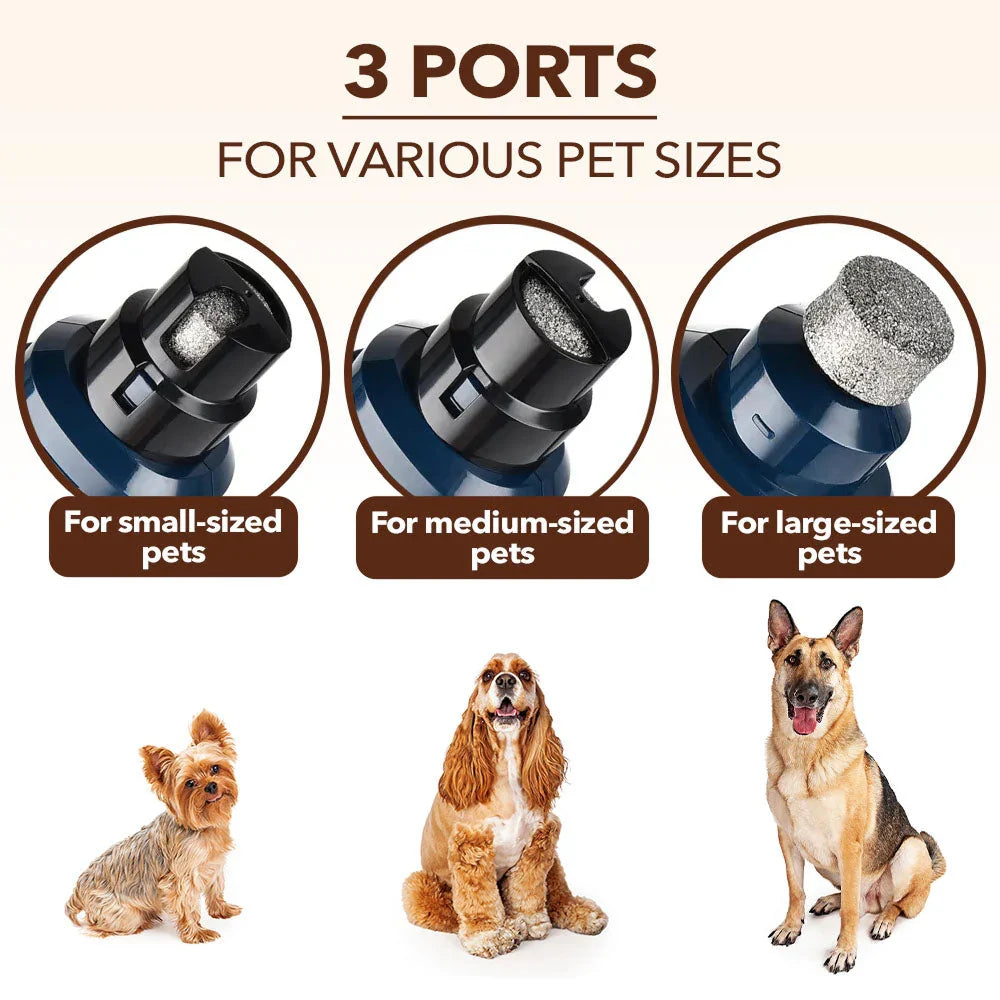 Close-up of grinding port size adjustment feature on pet nail grooming tool