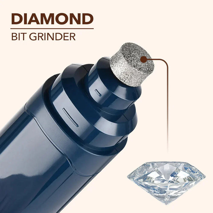 Top view of chrome grinding head attachment on rechargeable pet nail grinder