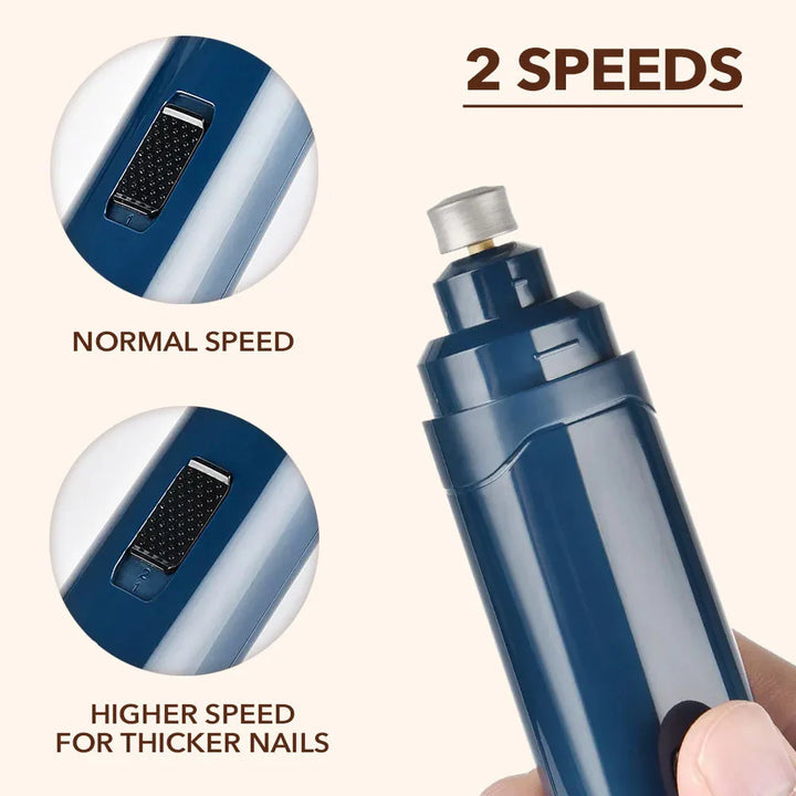 Pet nail grinder USB charging base and LED indicator on blue grooming device