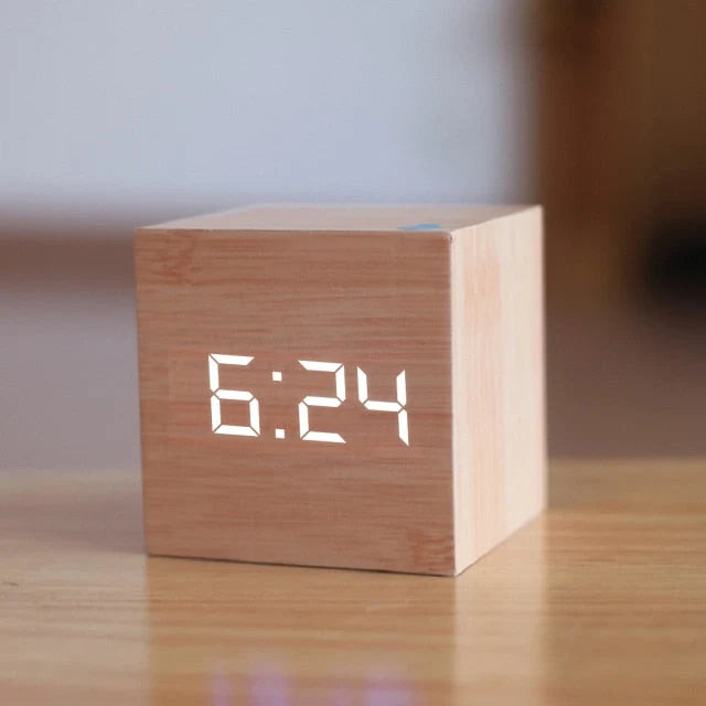 Digital cube clock with USB power option and battery compartment for flexible setup