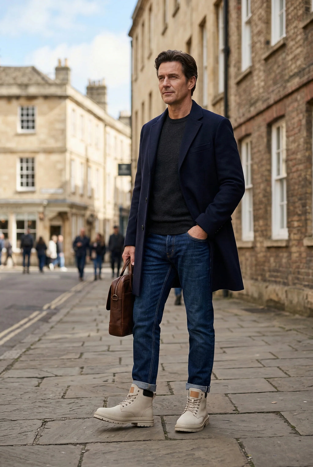 High ankle men's boots with clean silhouette and lace-up fastening, versatile styling option