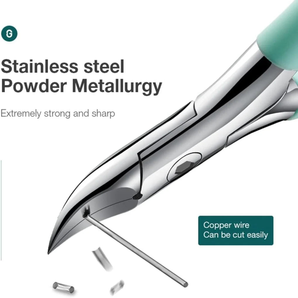 Toenail clippers with wide jaw opening and textured grip for secure handling