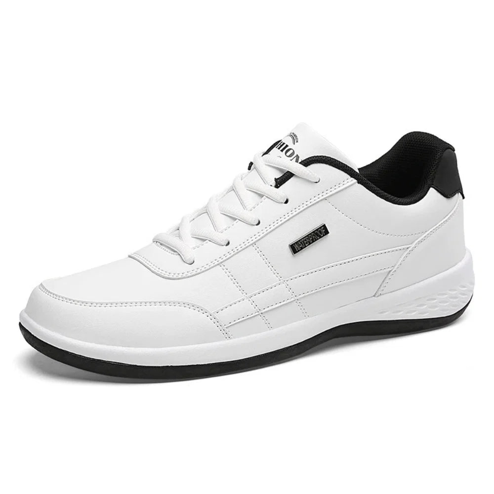 Men's white trainers with smooth leather upper and comfortable cushioned sole