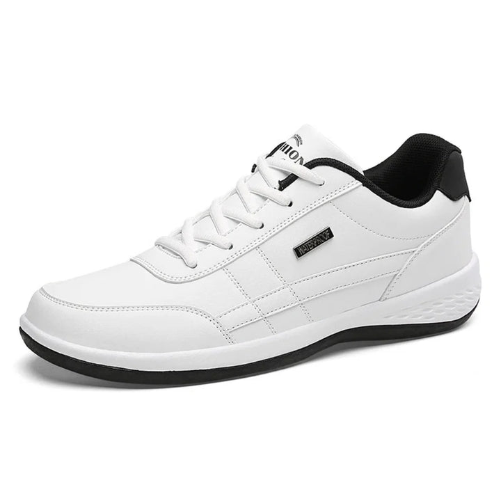 Men's white trainers with smooth leather upper and comfortable cushioned sole