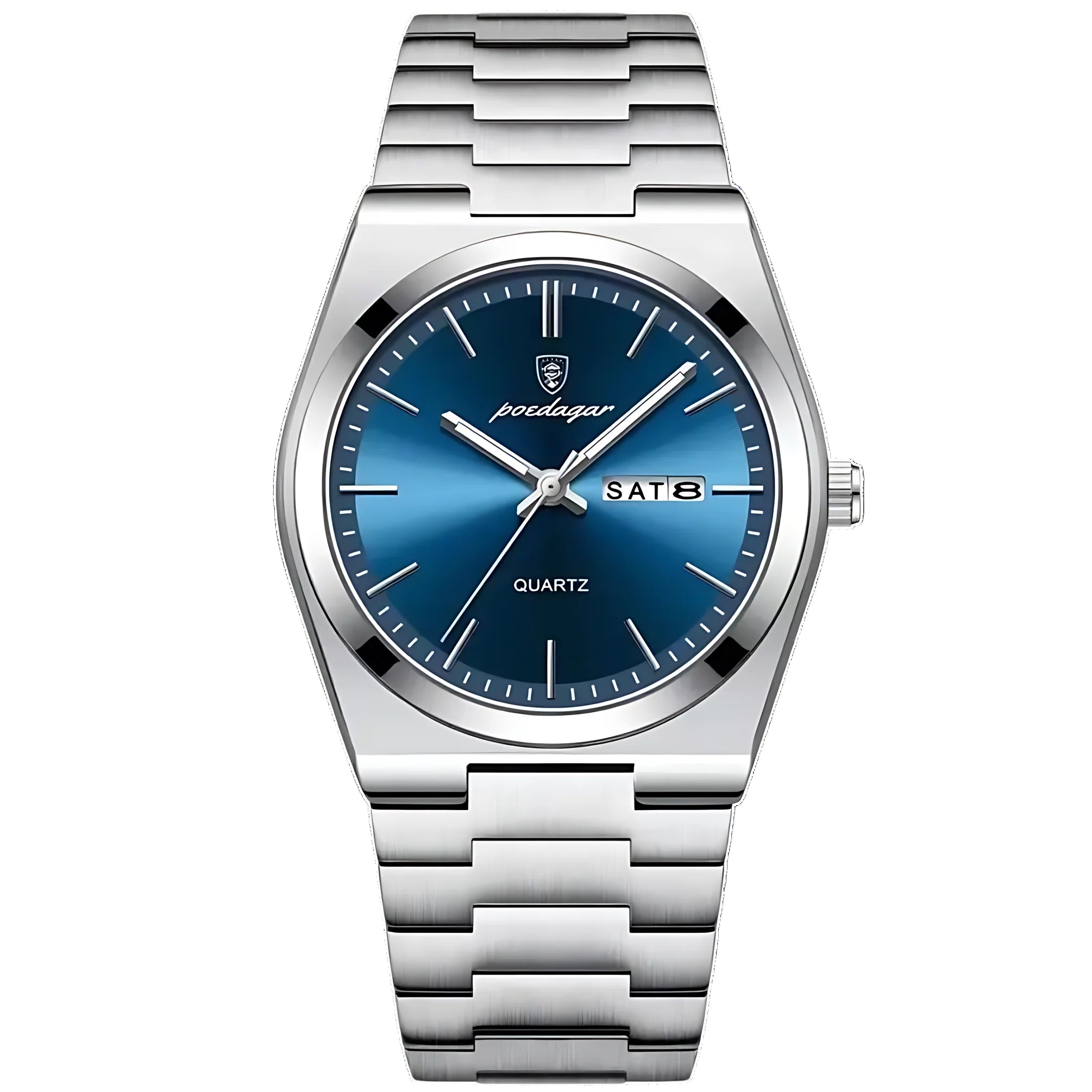 Full view of men's quartz watch showcasing 40mm case diameter and polished bezel detail