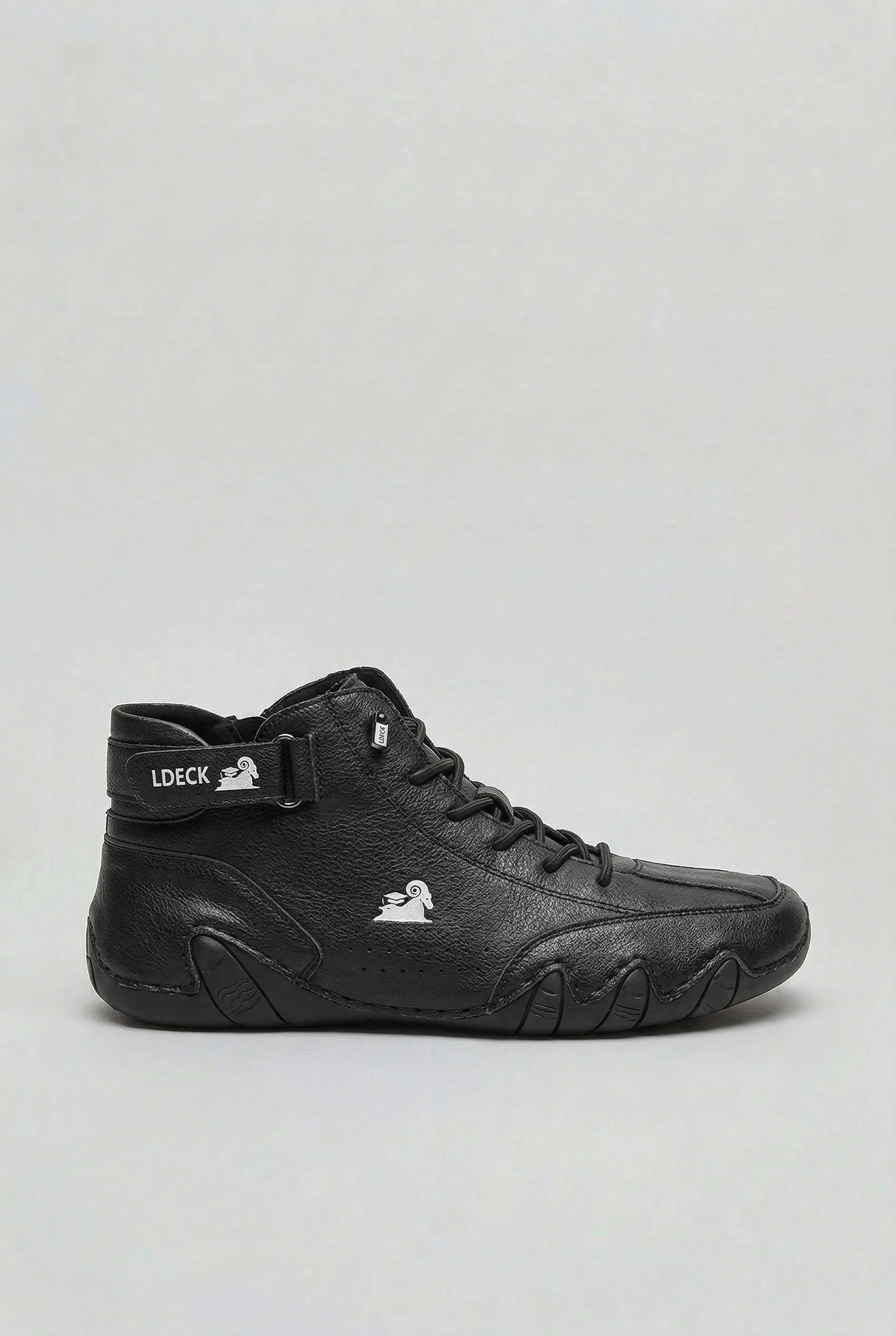 Rear view of men's high-top trainers highlighting structured ankle design and support