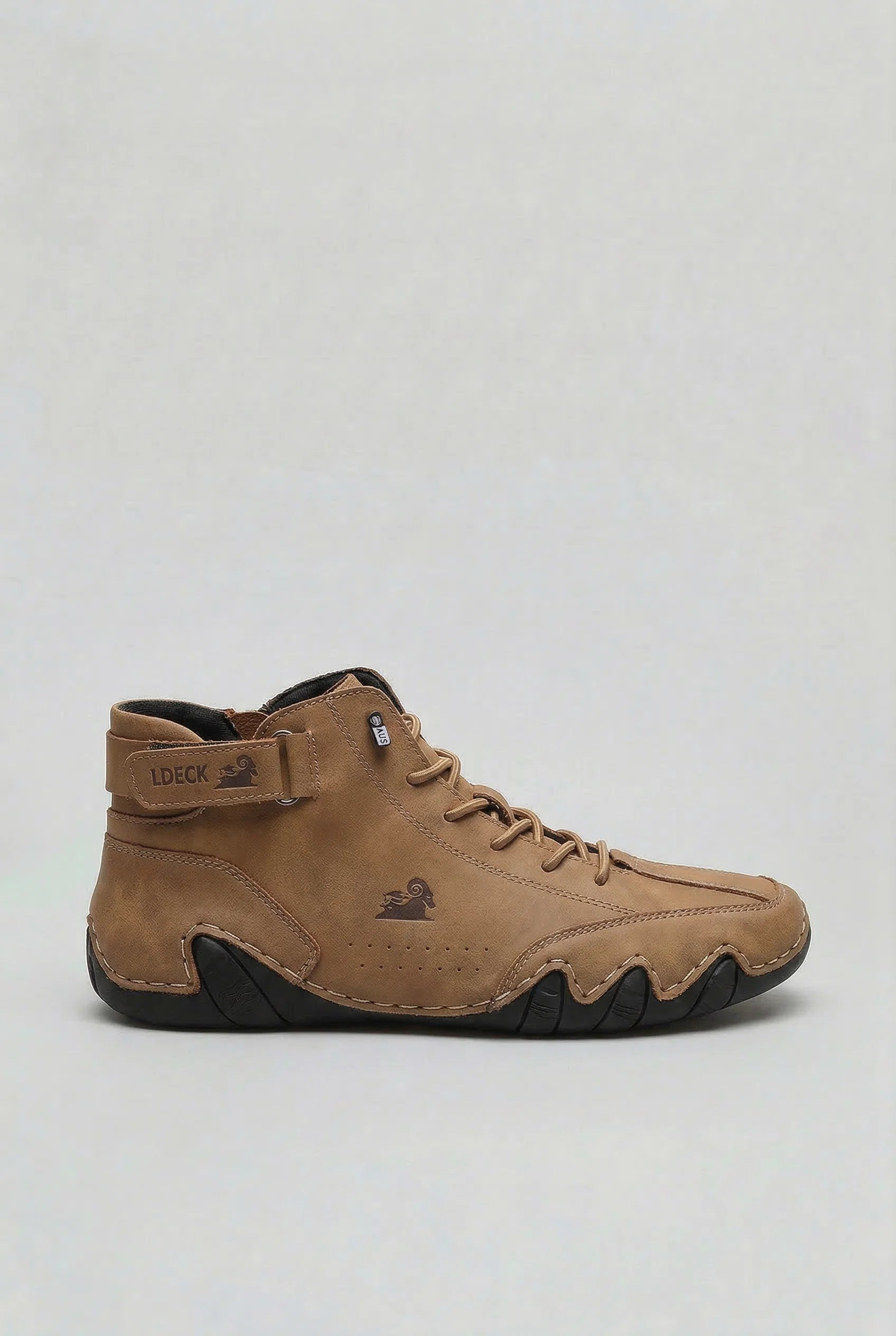 Men's high-top trainers in brown with perforated vamp and secure fit system