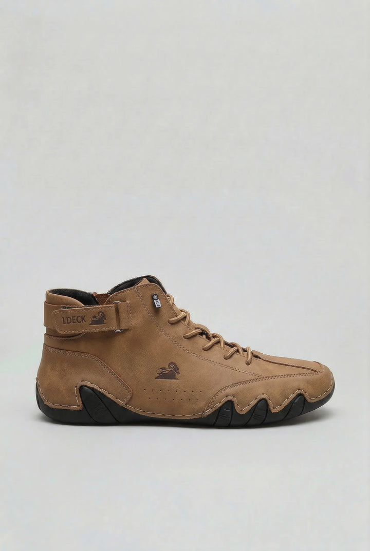 Men's high-top trainers in brown with perforated vamp and secure fit system