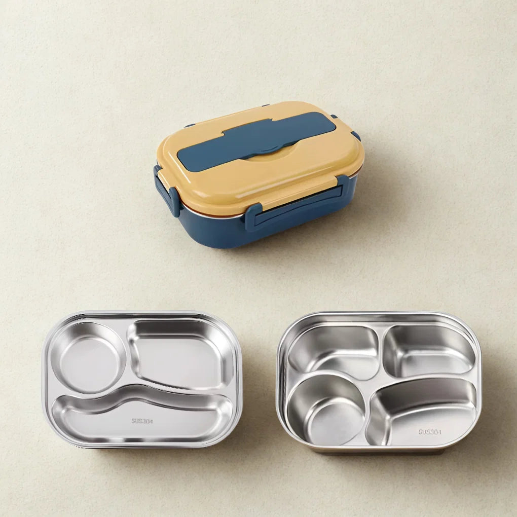 Compact stainless steel lunch box with multiple sections and smooth pastel finish for daily commutes