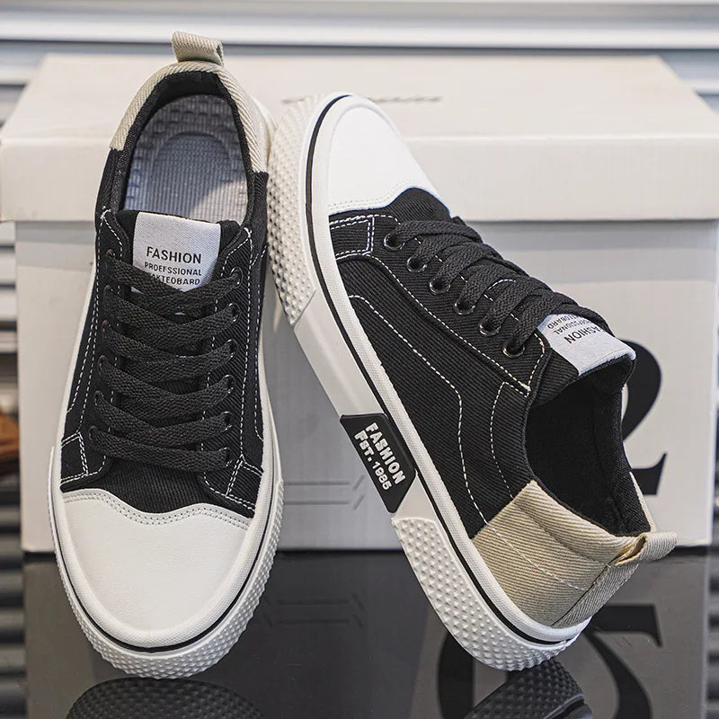 Women's canvas trainers displayed on neutral surface showing structured silhouette