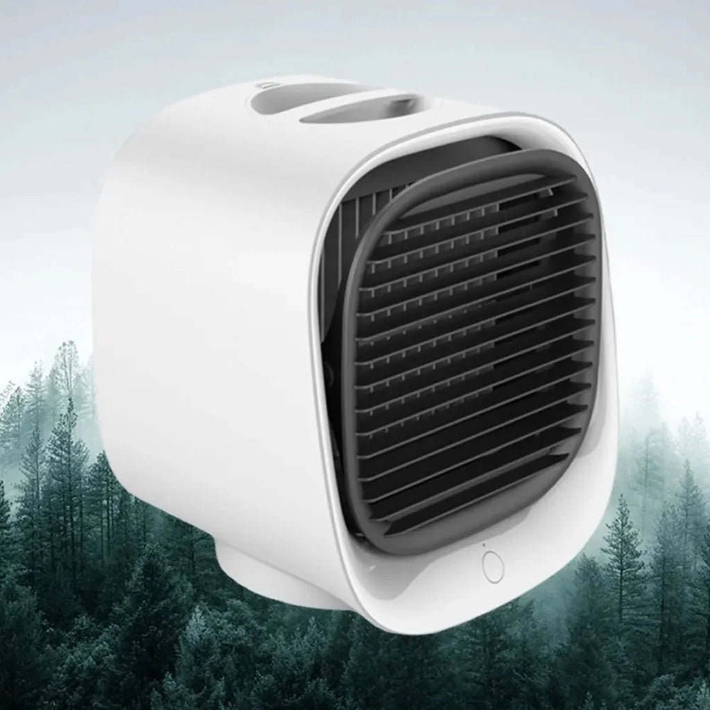 USB-powered personal cooler with cube design and adjustable airflow vents for bedside or desk placement