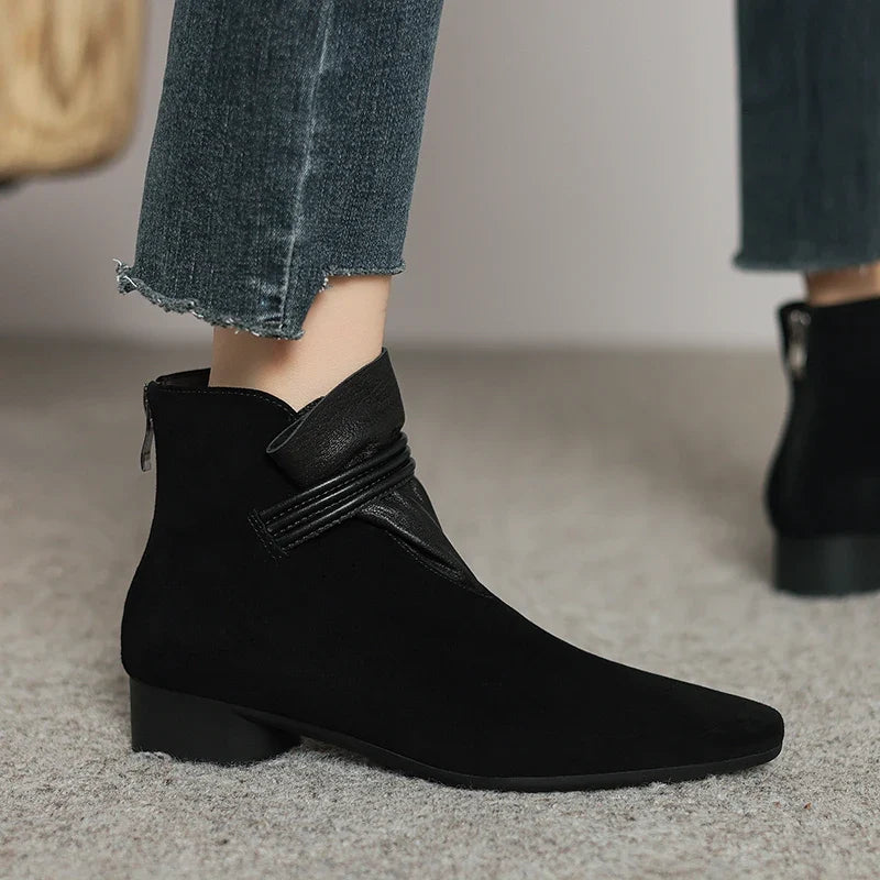 Women's suede ankle boots in coffee colourway with block heel