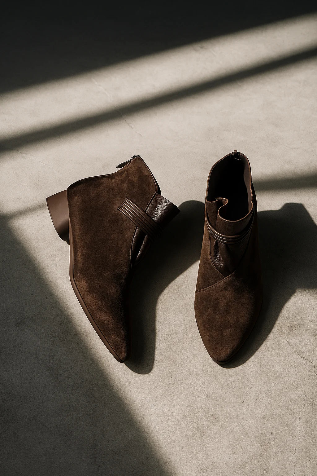 Women's suede ankle boots styled with tailored trousers for everyday wear