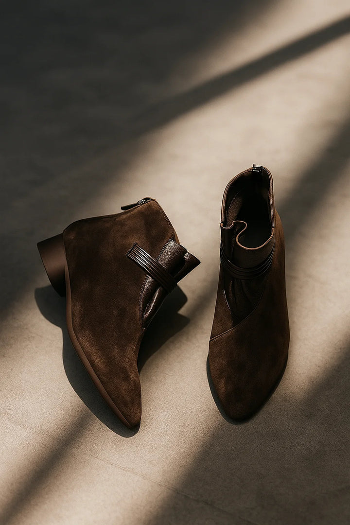 Charlotte suede ankle boots in black colourway with side-zip closure