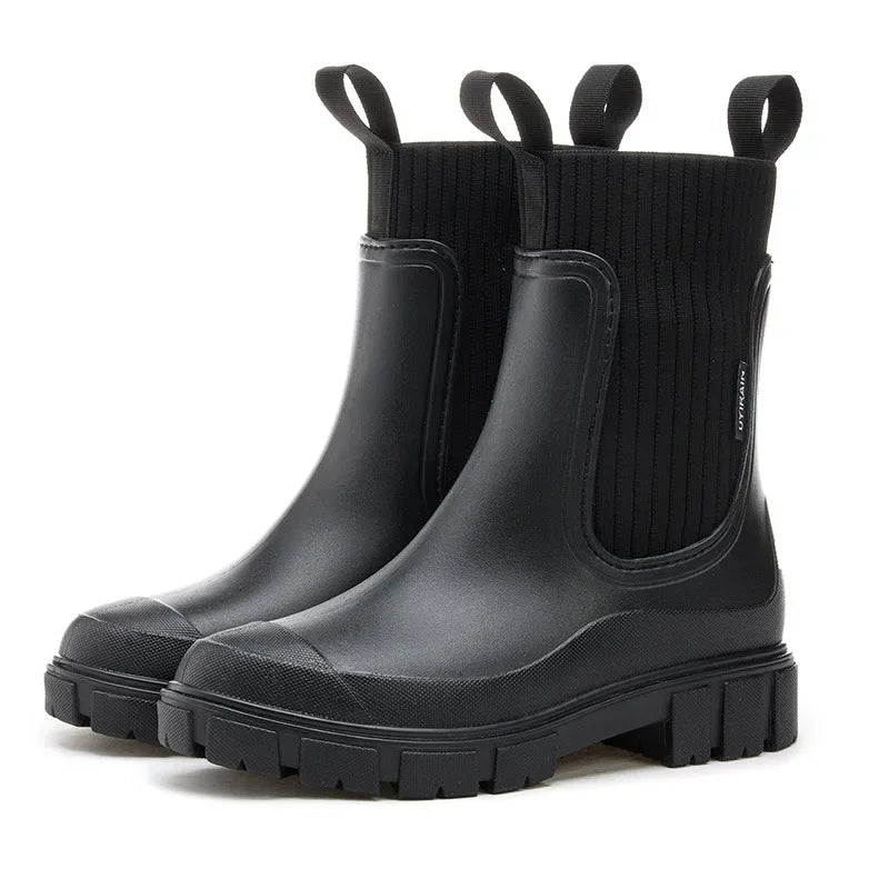 Women's Chelsea rain boots in taupe with waterproof finish and slip-on design