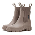 Front view of women's Chelsea wellies with chunky tread sole and waterproof construction