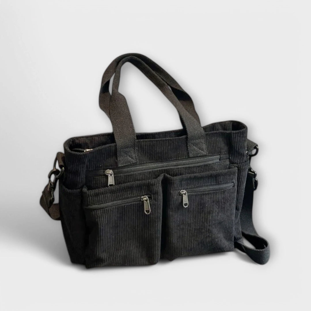 Women's corduroy tote bag in brown with textured ribbed finish