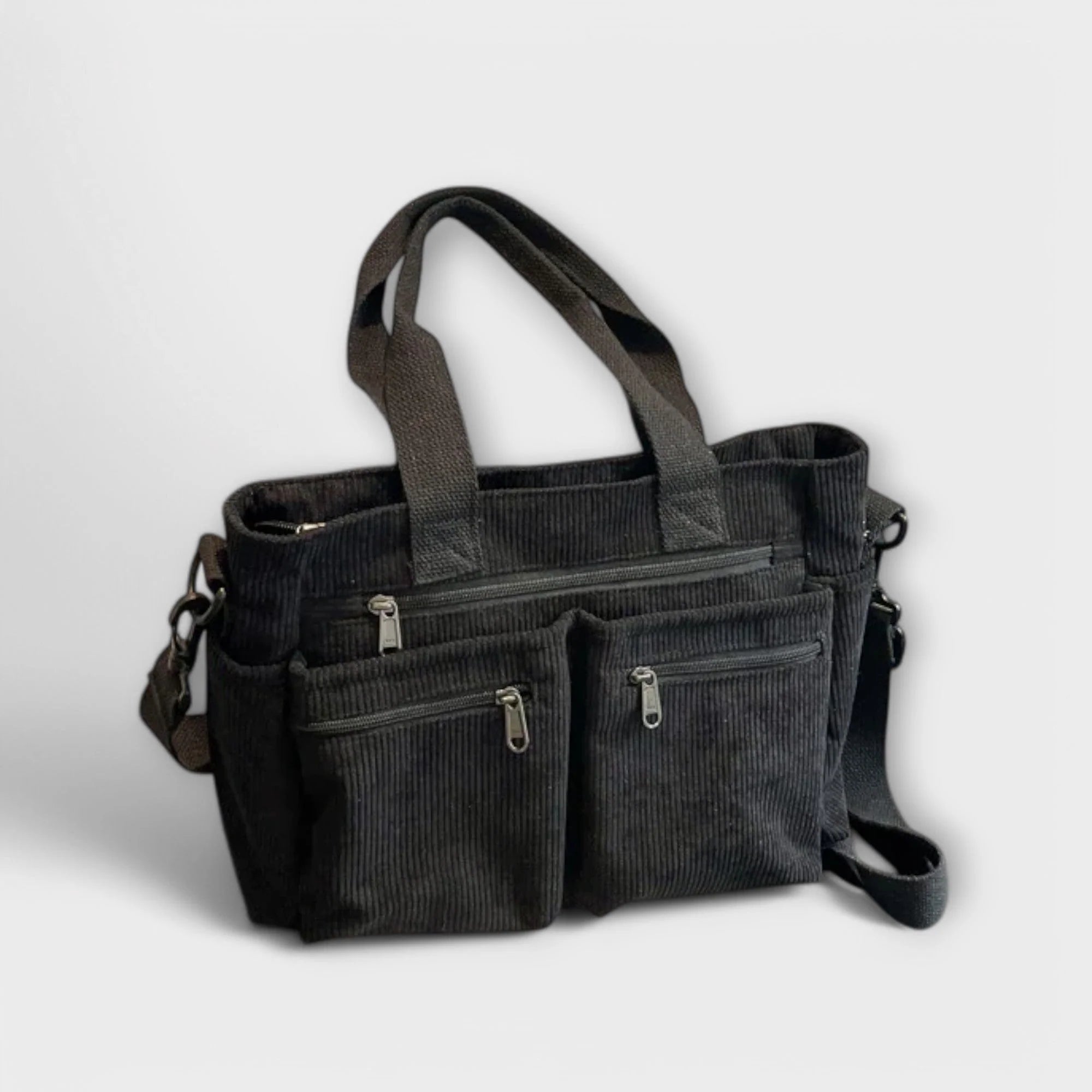 Women's corduroy tote bag in brown with textured ribbed finish
