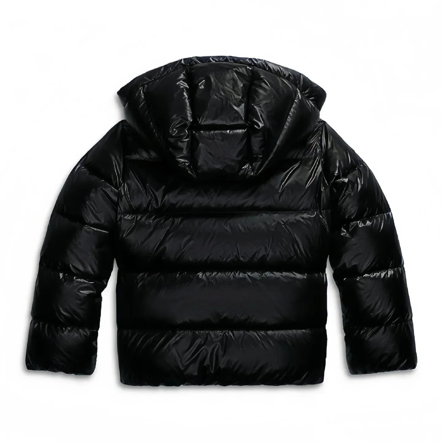 Women's cropped puffer jacket in navy with hood and zip closure for layering