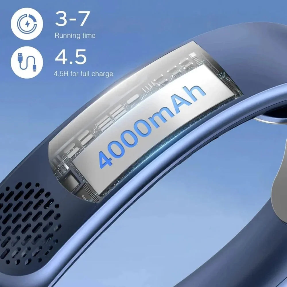 Close-up of neck fan speaker grille and power indicator on control panel