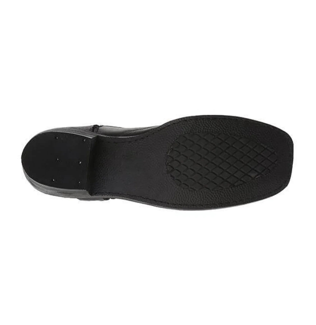 Angled view of men's harness ankle boots highlighting structured upper and heel detail
