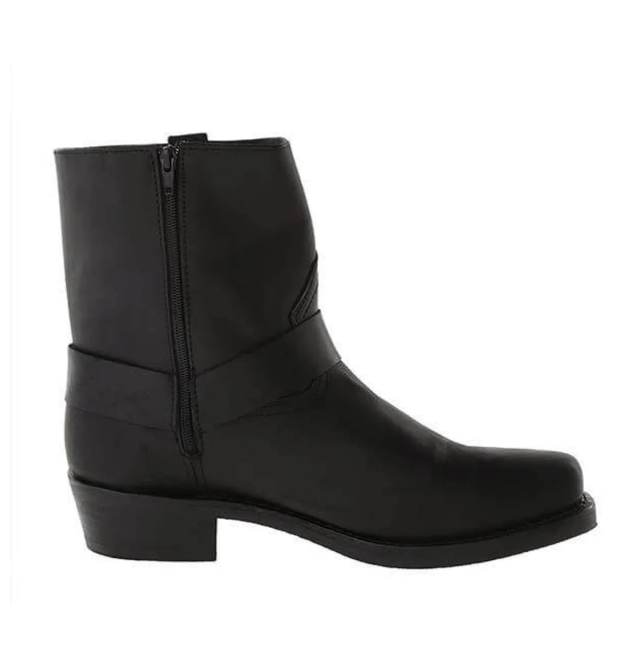 Men's harness ankle boots in brown displayed on white background showing full silhouette
