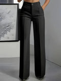 Women's high waist wide leg trousers in black with straight cut and front pleats
