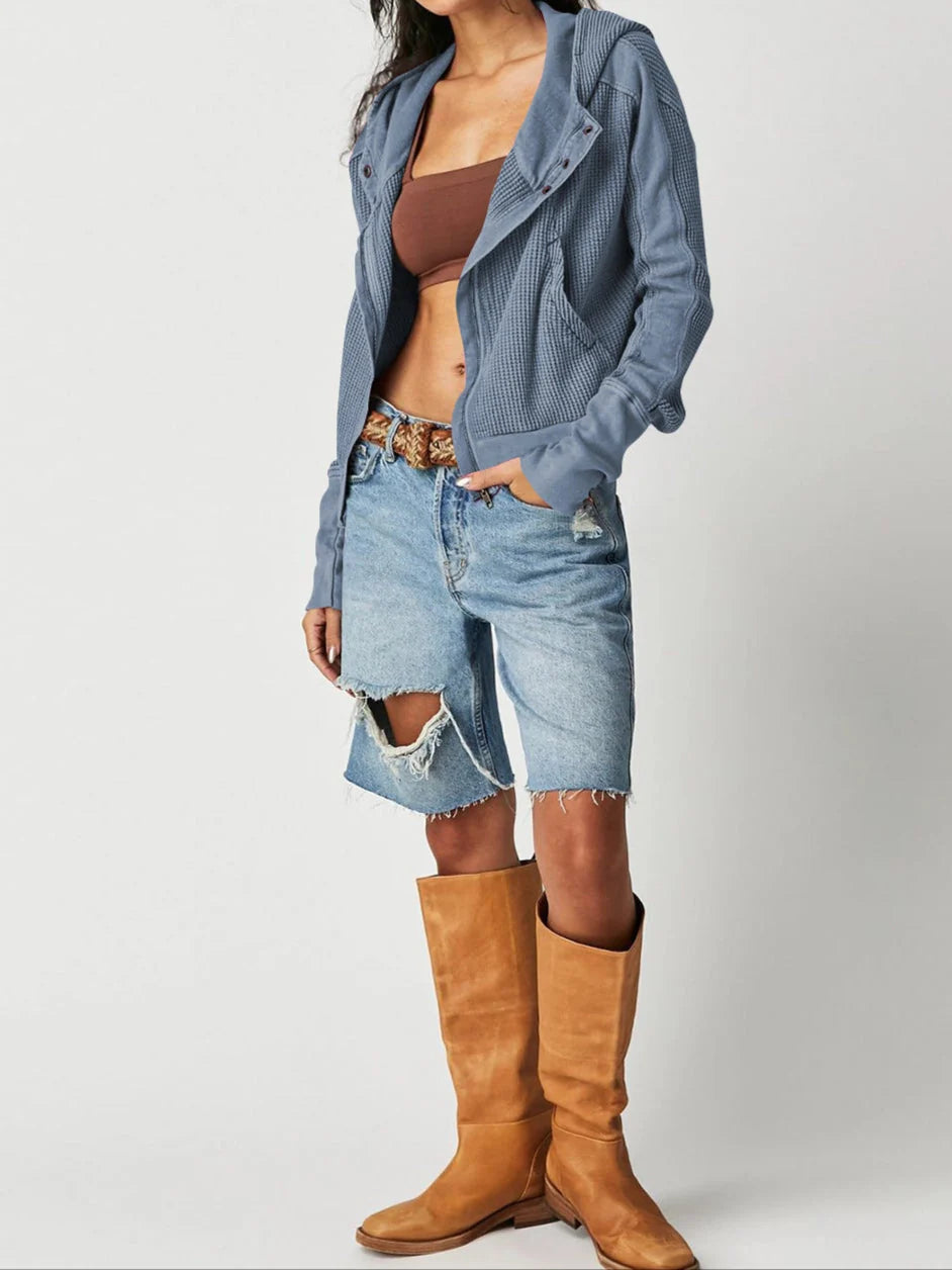 Eliza | Women's Waffle Knit Zip-Up Hoodie
