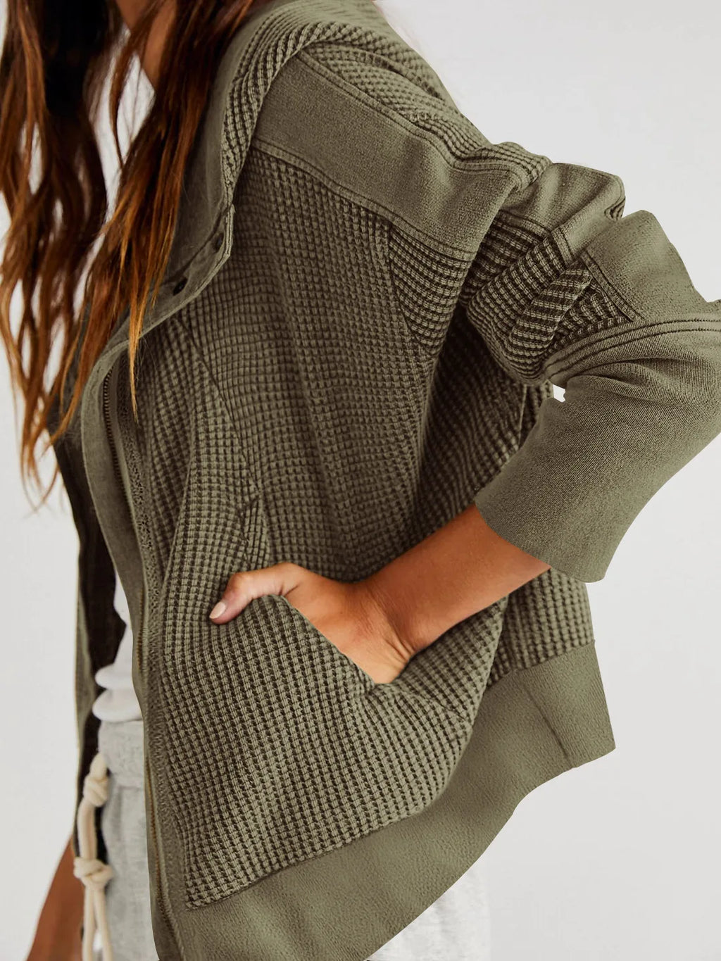 Eliza | Women's Waffle Knit Zip-Up Hoodie