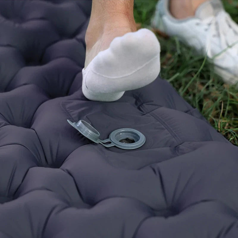 Detail of air-cushioned texture providing ground insulation on double camping mat surface