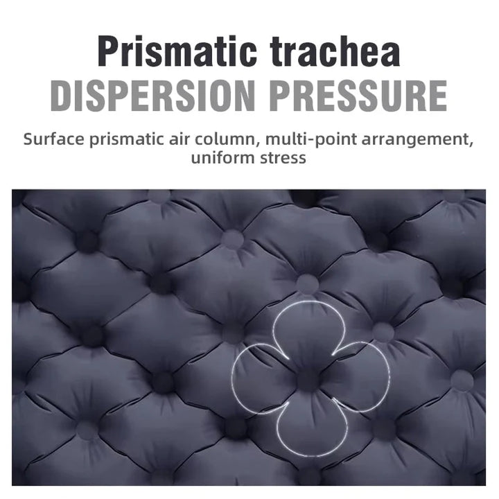Compact pack size comparison showing 30 x 12cm carry bag next to fully inflated double mat