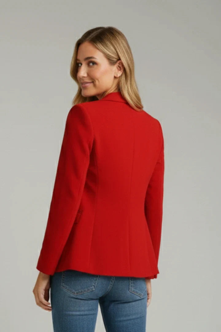 Red tailored blazer for women with structured silhouette and fully lined interior
