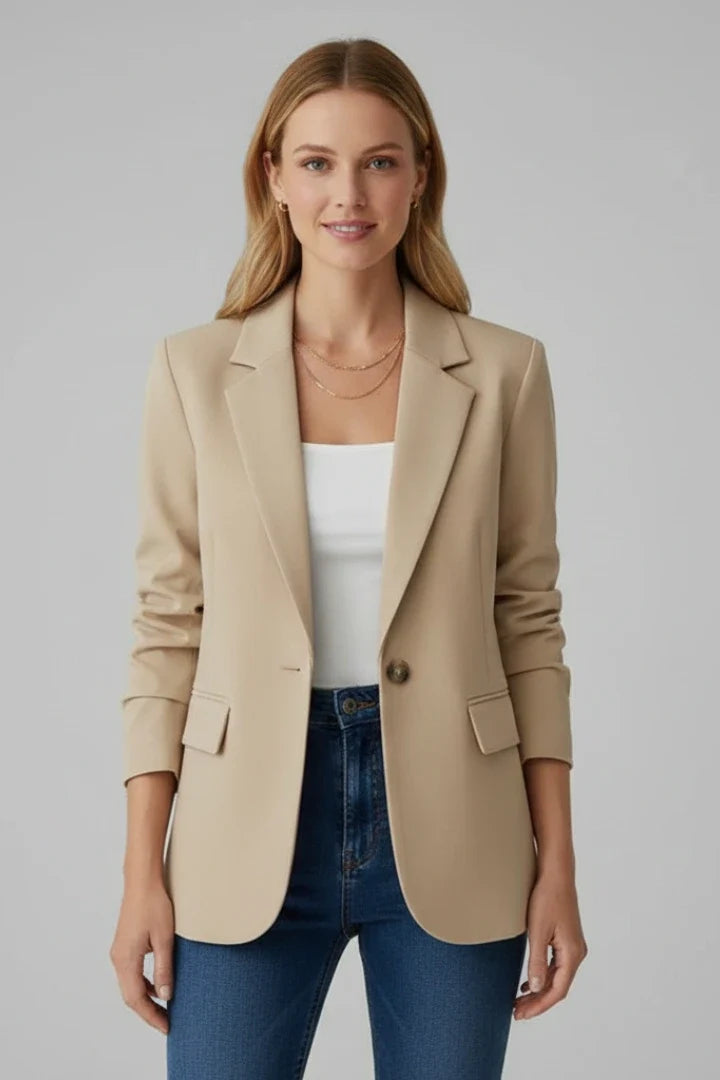 Red tailored blazer for women showing clean lines and structured construction